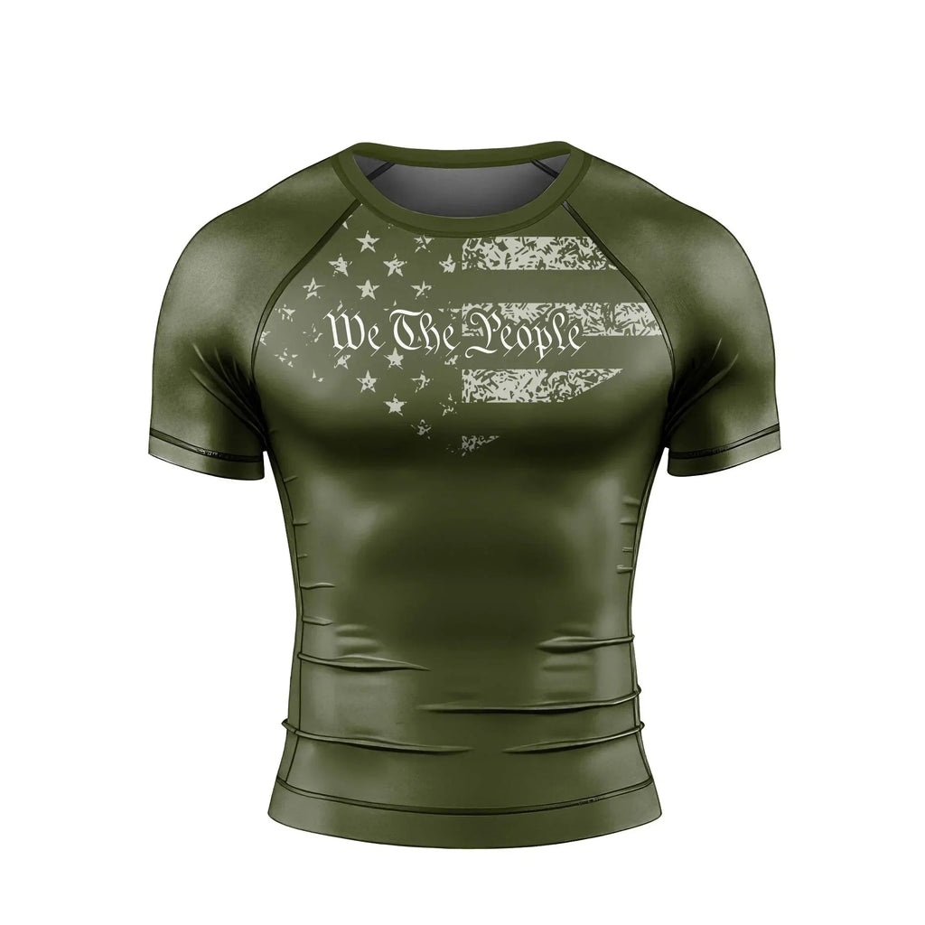 USA Flag Veteran Men's Short Sleeve Rash Guard