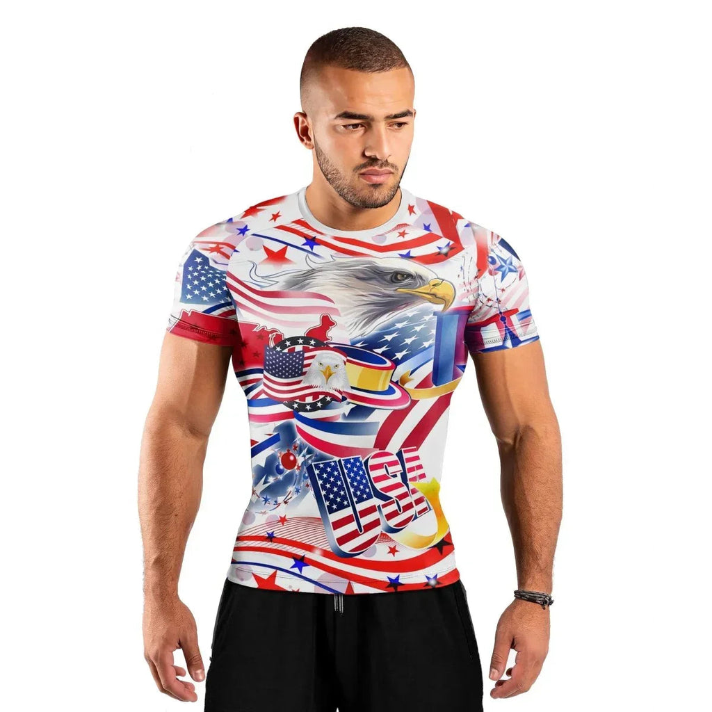 USA Independence Day Men's Short Sleeve Rash Guard