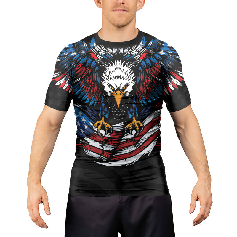 Rashninja Patriotic Eagle Flag Men's Short Sleeve Rash Guard