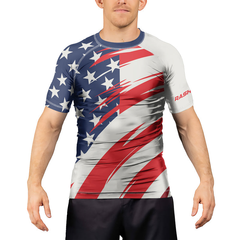 Rashninja Patriotic Flag White Men's Short Sleeve Rash Guard