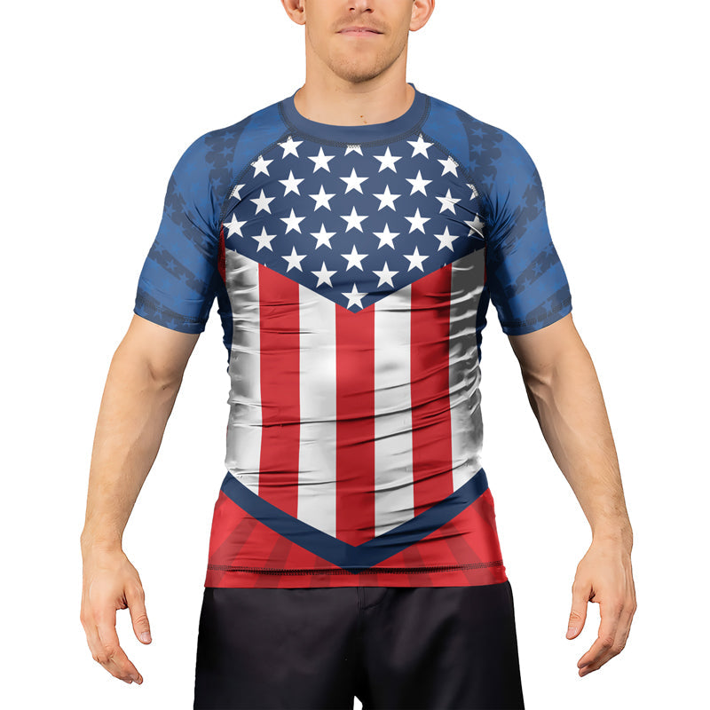 Rashninja Patriotic Flag Chevron Men's Short Sleeve Rash Guard
