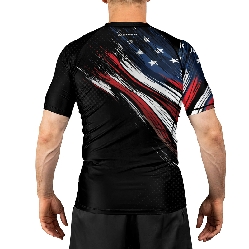 Rashninja Patriotic USA Flag Men's Short Sleeve Rash Guard