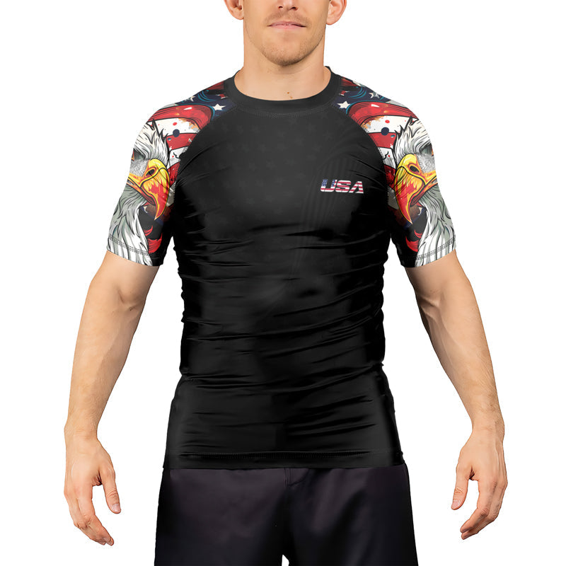 Rashninja Patriotic Eagle Stars Men's Short Sleeve Rash Guard