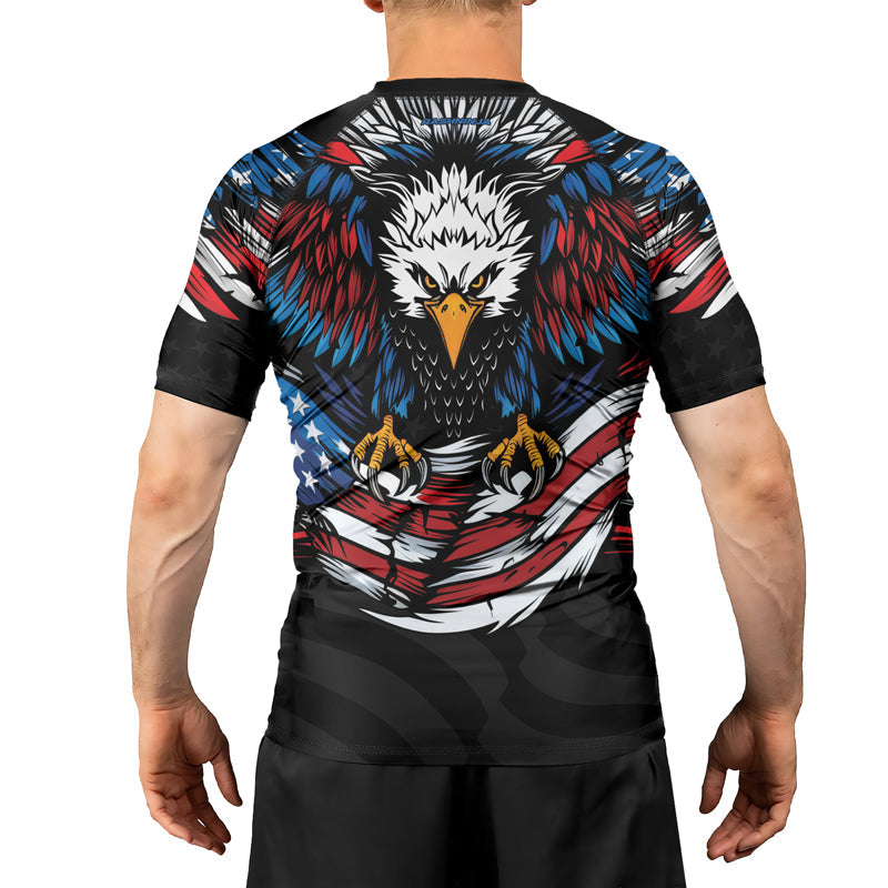 Rashninja Patriotic Eagle Flag Men's Short Sleeve Rash Guard