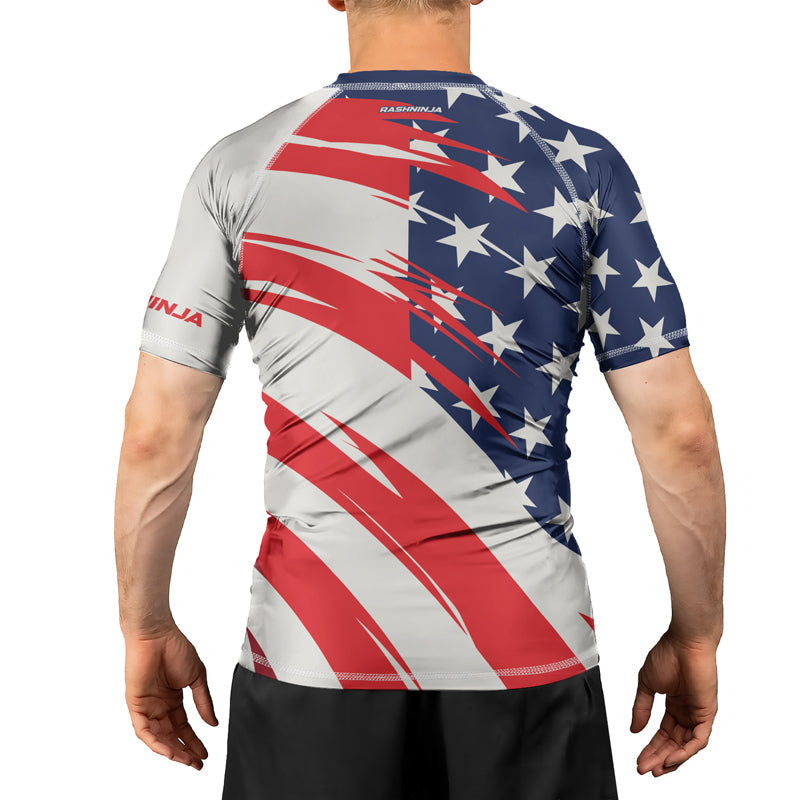 Rashninja Patriotic Flag White Men's Short Sleeve Rash Guard