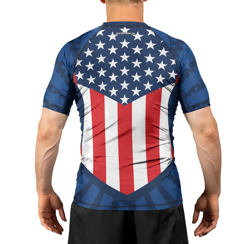 Rashninja Patriotic Flag Chevron Men's Short Sleeve Rash Guard