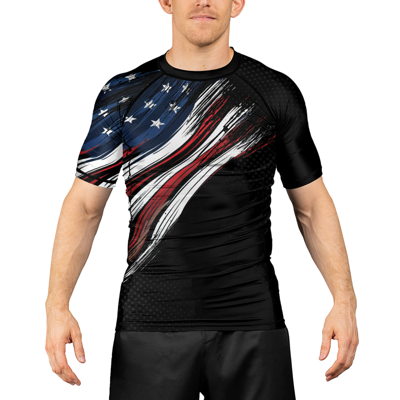 Rashninja Patriotic USA Flag Men's Short Sleeve Rash Guard
