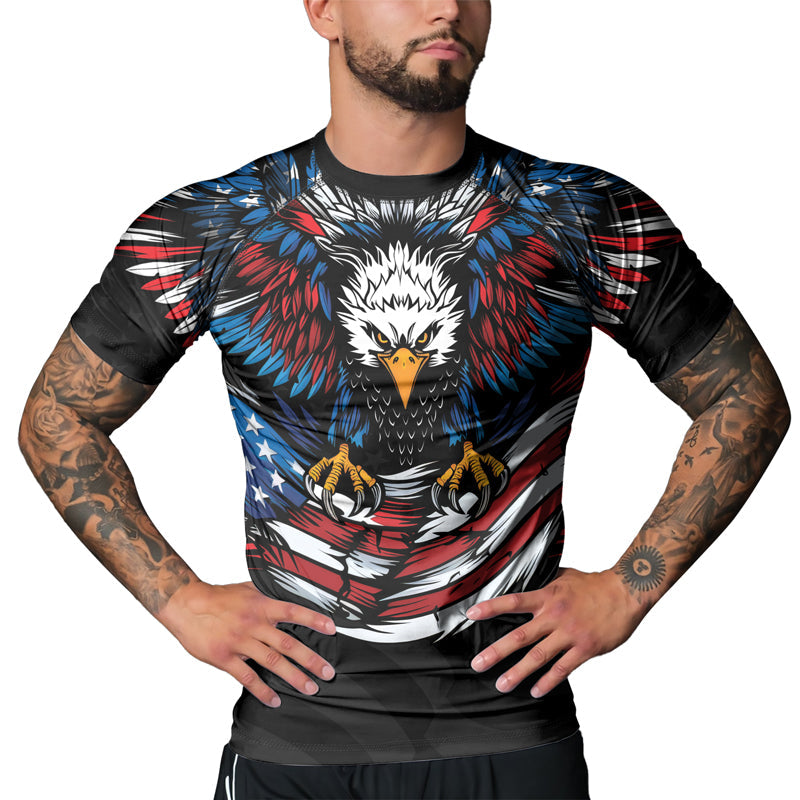 Rashninja Patriotic Eagle Flag Men's Short Sleeve Rash Guard
