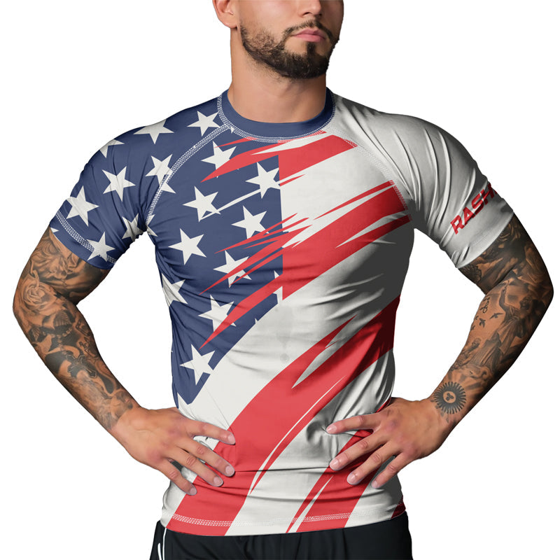 Rashninja Patriotic Flag White Men's Short Sleeve Rash Guard