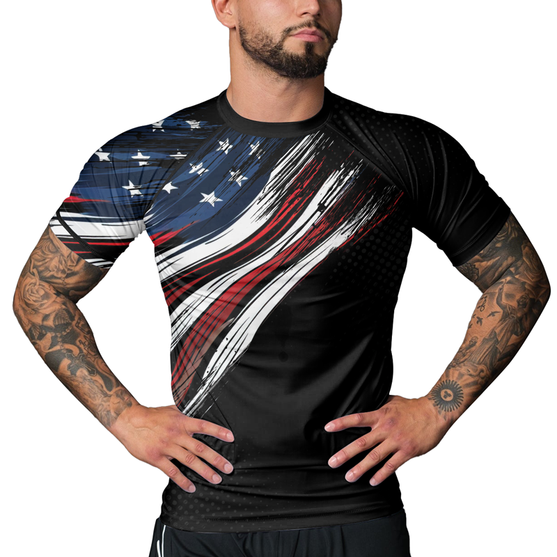 Rashninja Patriotic USA Flag Men's Short Sleeve Rash Guard