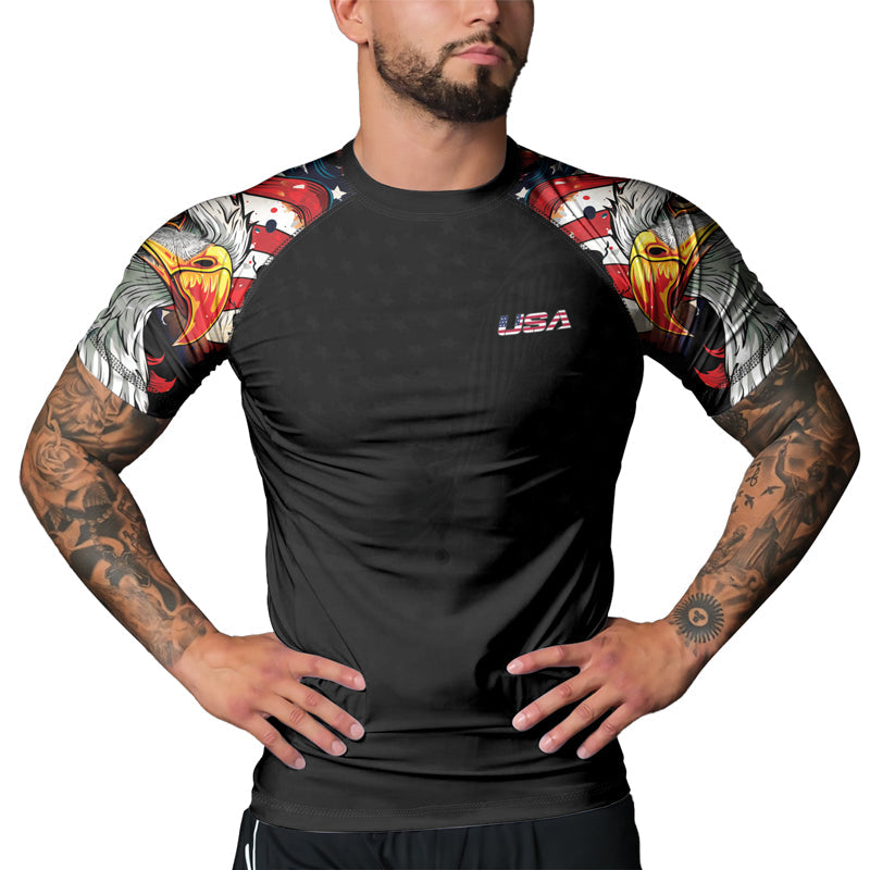 Rashninja Patriotic Eagle Stars Men's Short Sleeve Rash Guard