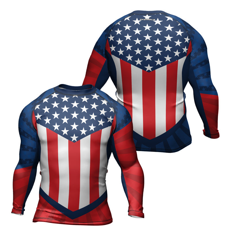 Rashninja Patriotic Flag Chevron Men's Long Sleeve Rash Guard