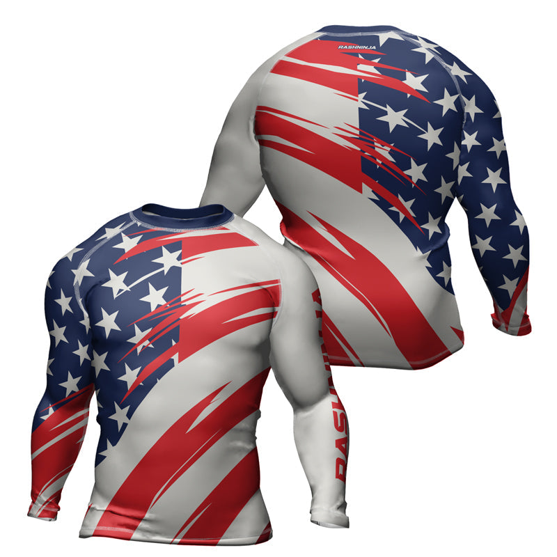 Rashninja Patriotic Flag White Men's Long Sleeve Rash Guard