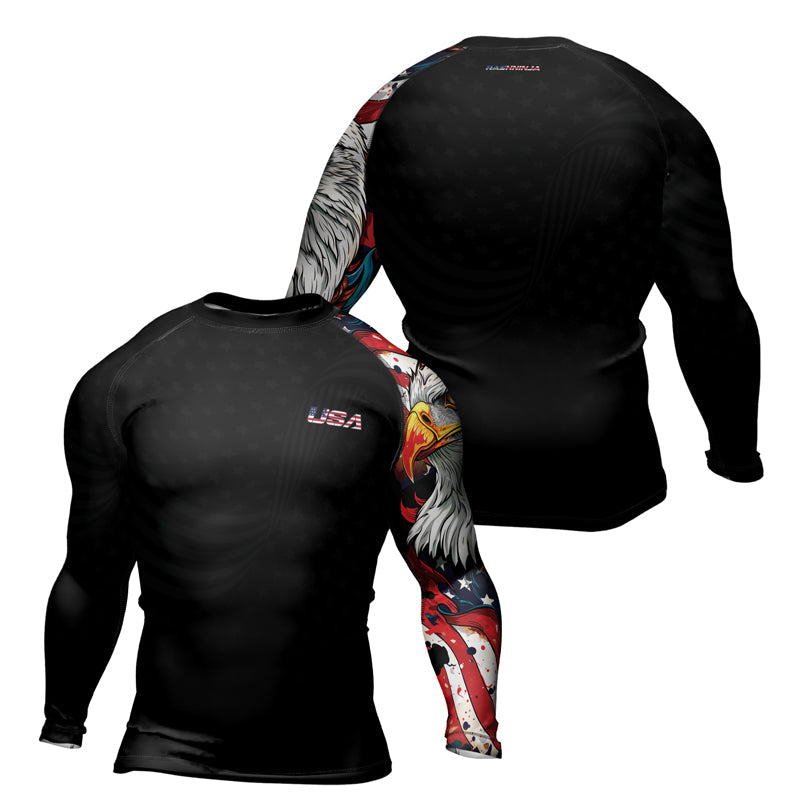 Rashninja Patriotic Eagle Stars Men's Long Sleeve Rash Guard