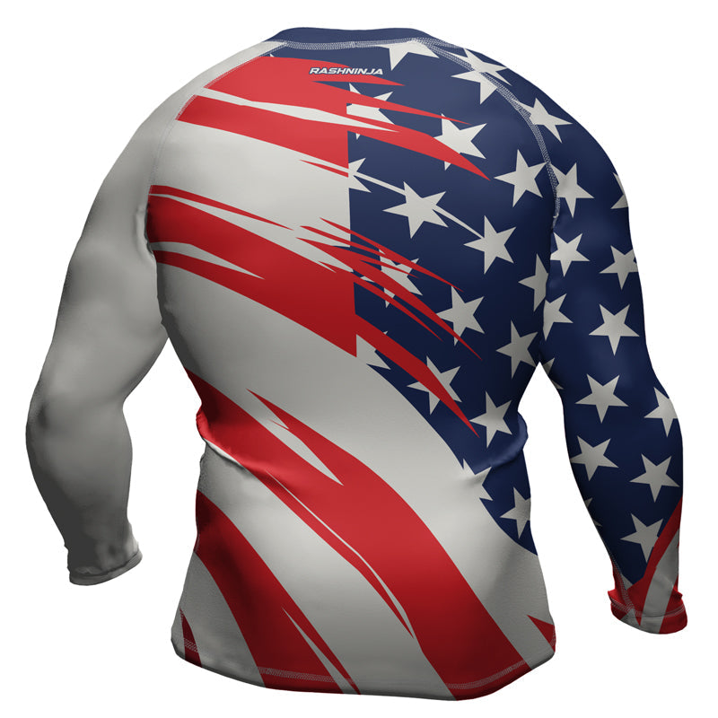Rashninja Patriotic Flag White Men's Long Sleeve Rash Guard