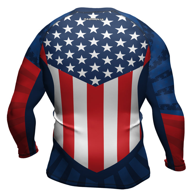 Rashninja Patriotic Flag Chevron Men's Long Sleeve Rash Guard