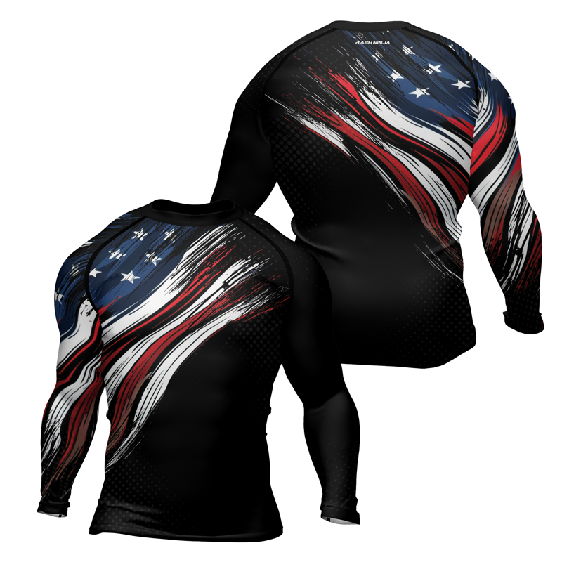 Rashninja Patriotic USA Flag Men's Long Sleeve Rash Guard