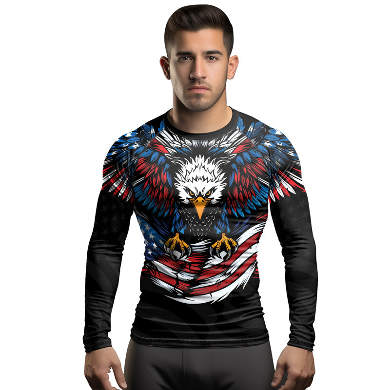 Rashninja Patriotic Eagle Flag Men's Long Sleeve Rash Guard