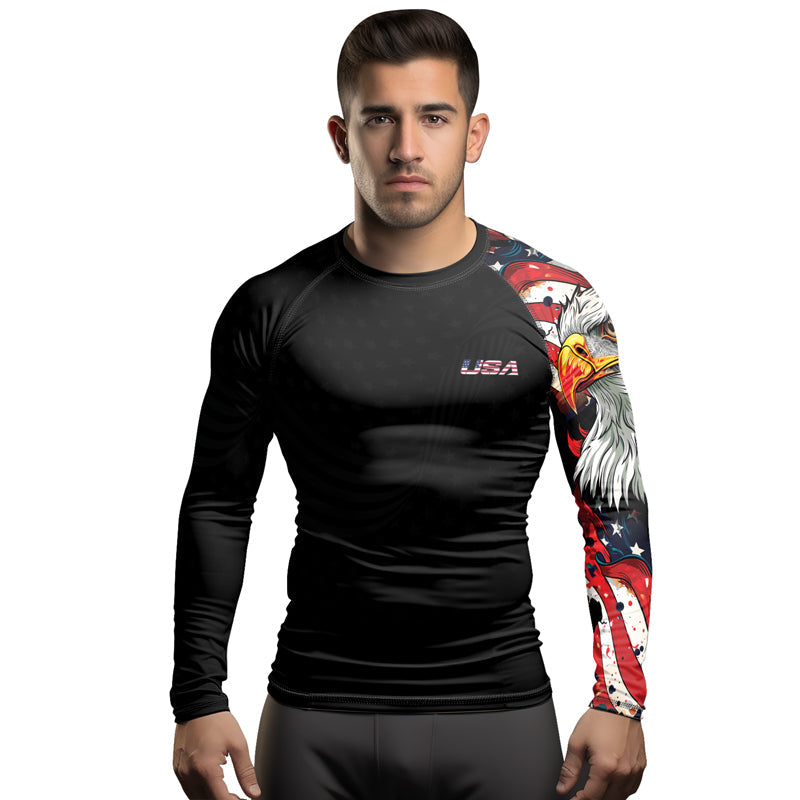 Rashninja Patriotic Eagle Stars Men's Long Sleeve Rash Guard