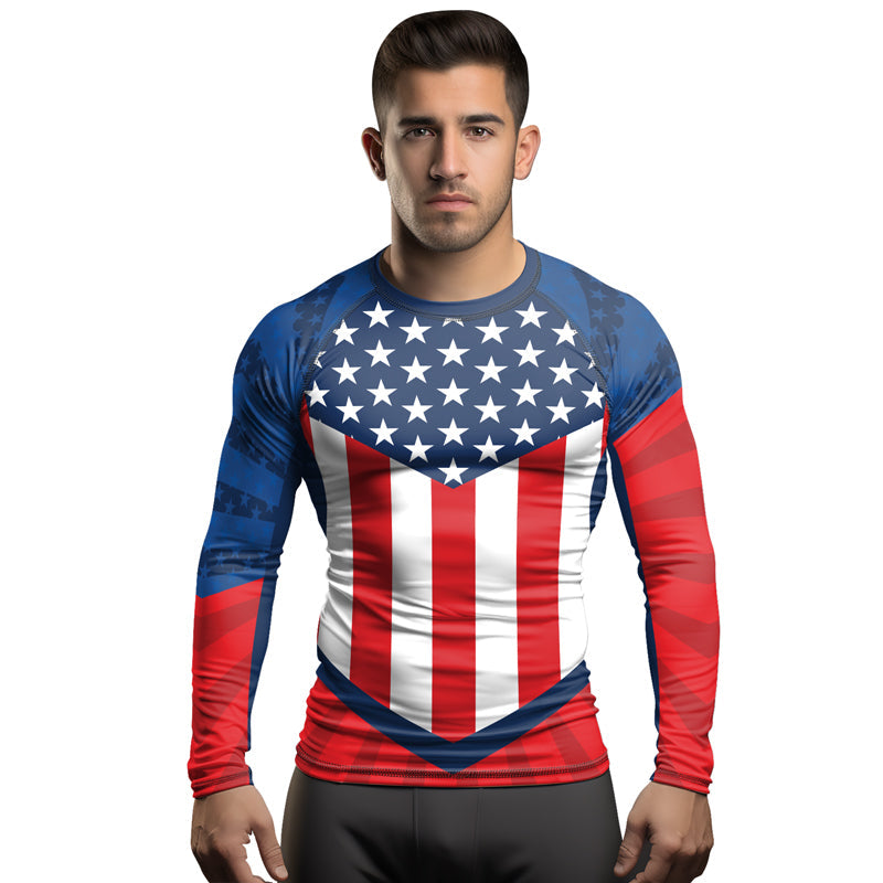 Rashninja Patriotic Flag Chevron Men's Long Sleeve Rash Guard