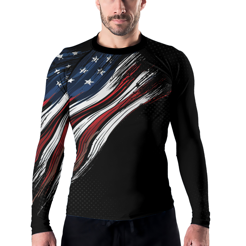 Rashninja Patriotic USA Flag Men's Long Sleeve Rash Guard
