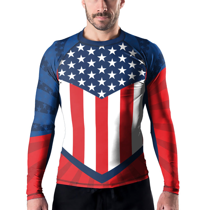 Rashninja Patriotic Flag Chevron Men's Long Sleeve Rash Guard