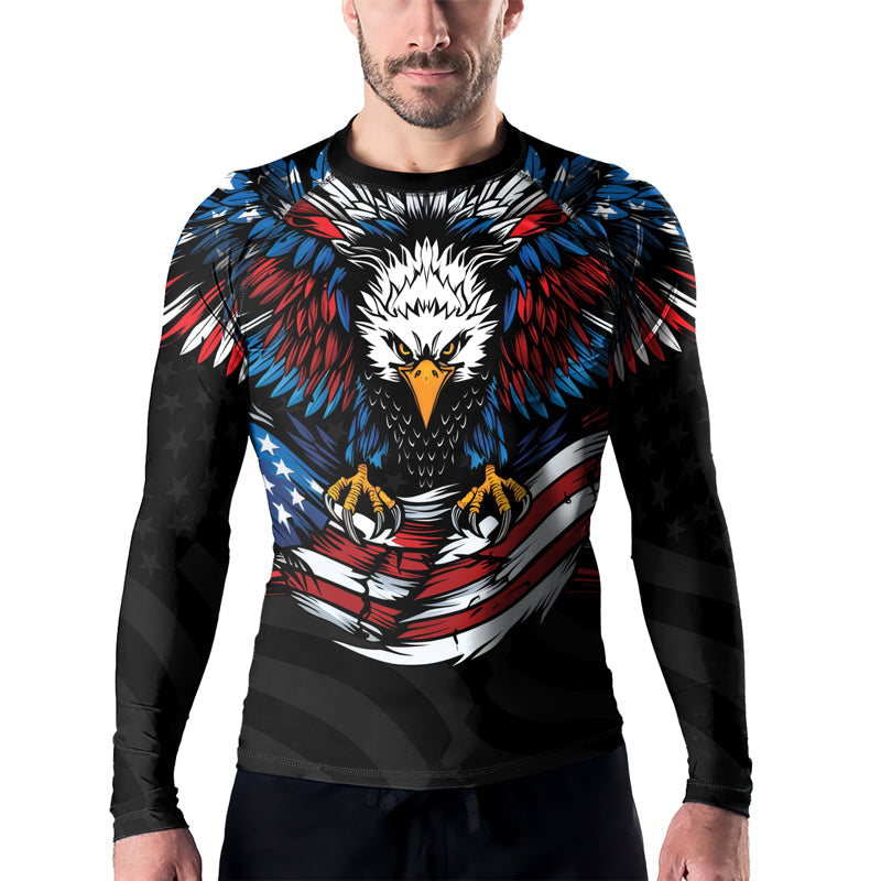 Rashninja Patriotic Eagle Flag Men's Long Sleeve Rash Guard
