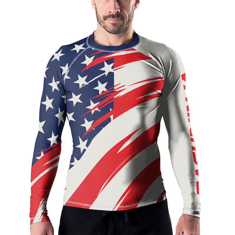 Rashninja Patriotic Flag White Men's Long Sleeve Rash Guard