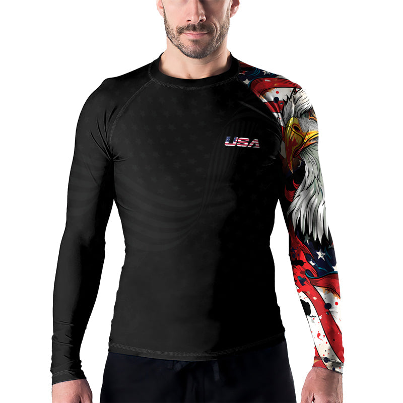 Rashninja Patriotic Eagle Stars Men's Long Sleeve Rash Guard