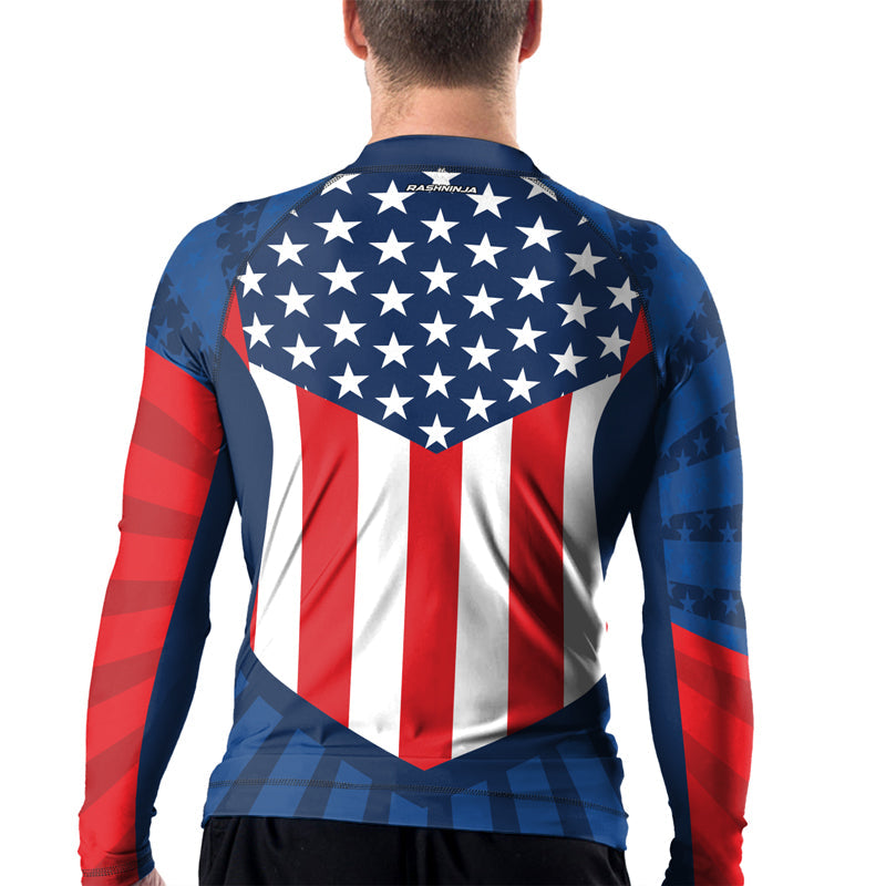 Rashninja Patriotic Flag Chevron Men's Long Sleeve Rash Guard