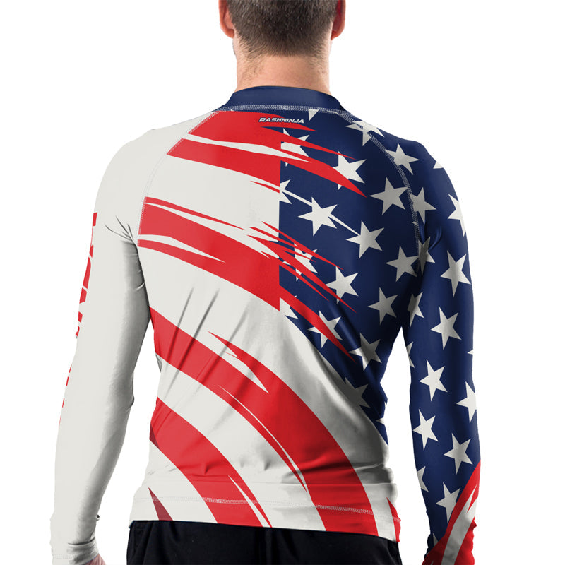 Rashninja Patriotic Flag White Men's Long Sleeve Rash Guard