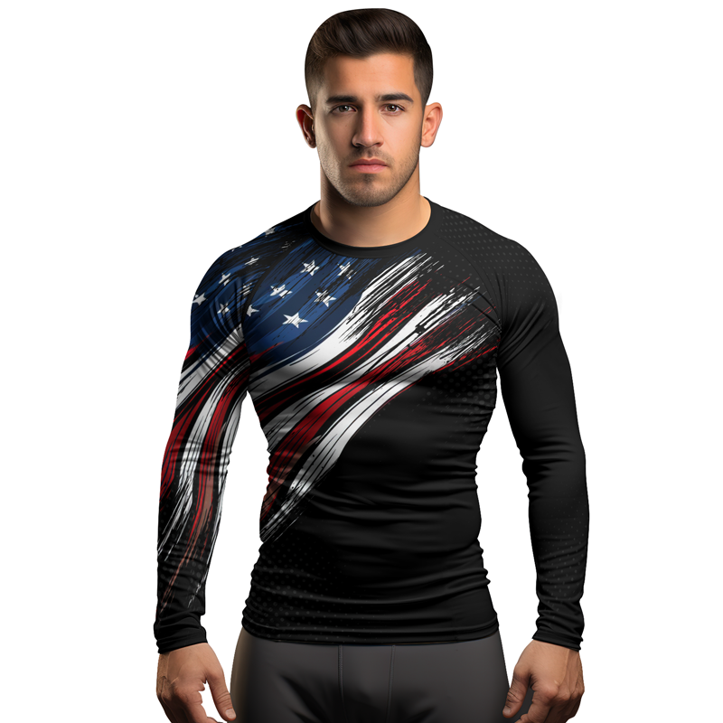 Rashninja Patriotic USA Flag Men's Long Sleeve Rash Guard
