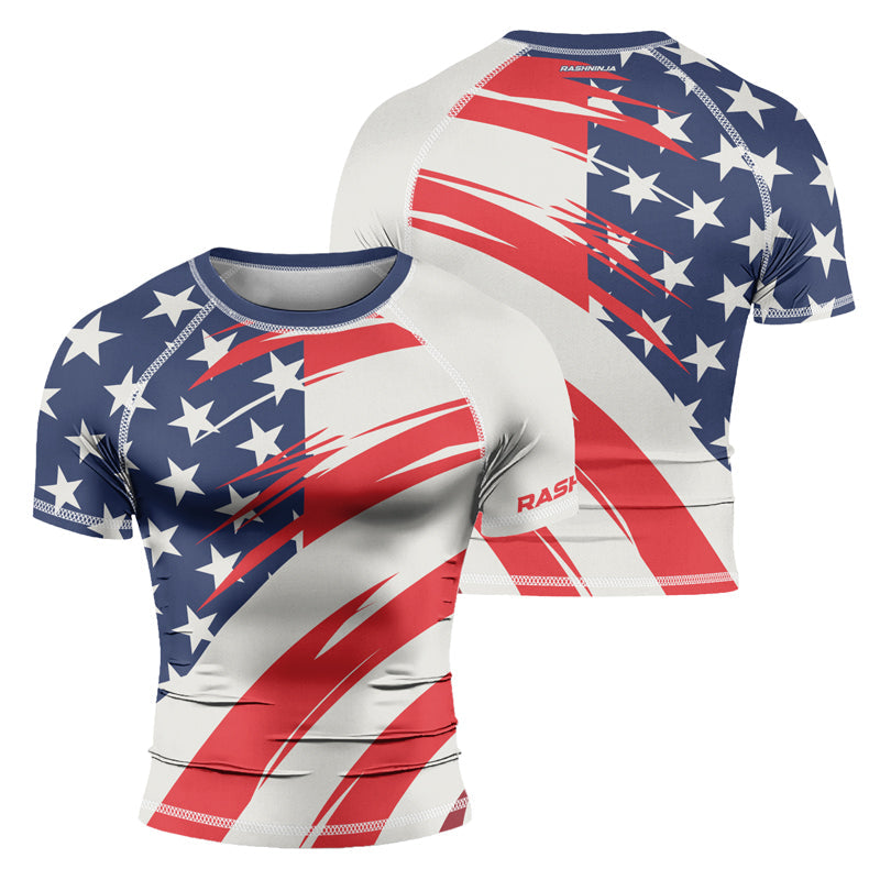 Rashninja Patriotic Flag White Men's Short Sleeve Rash Guard