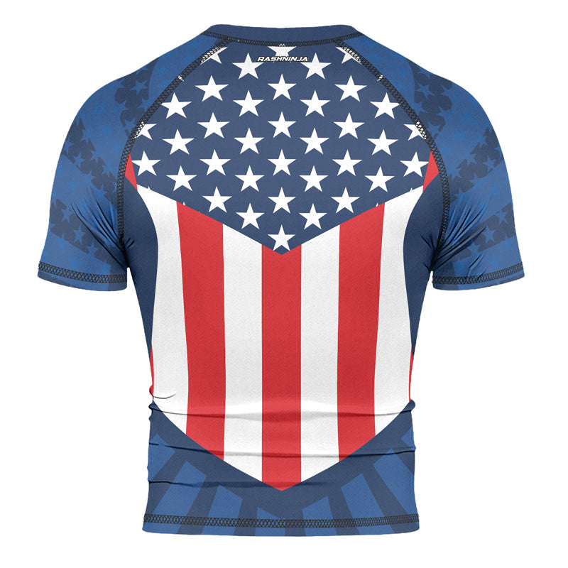 Rashninja Patriotic Flag Chevron Men's Short Sleeve Rash Guard