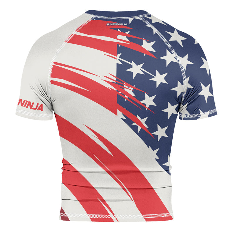 Rashninja Patriotic Flag White Men's Short Sleeve Rash Guard