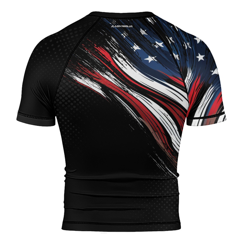 Rashninja Patriotic USA Flag Men's Short Sleeve Rash Guard