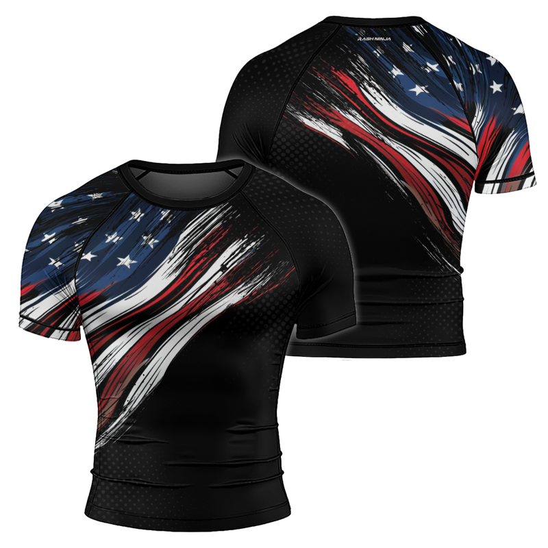 Rashninja Patriotic USA Flag Men's Short Sleeve Rash Guard