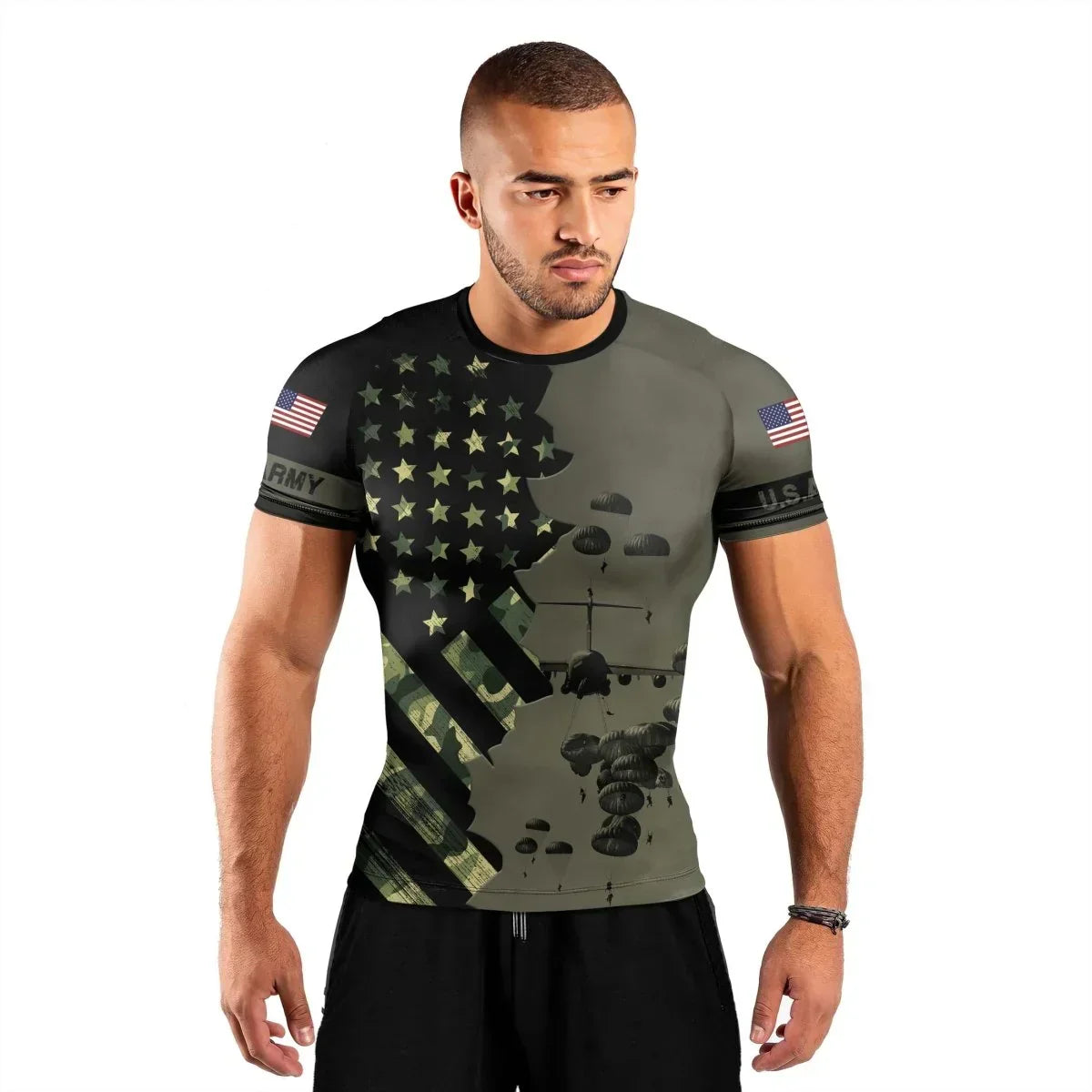 Veteran Military Parachutist Men's Short Sleeve Rash Guard