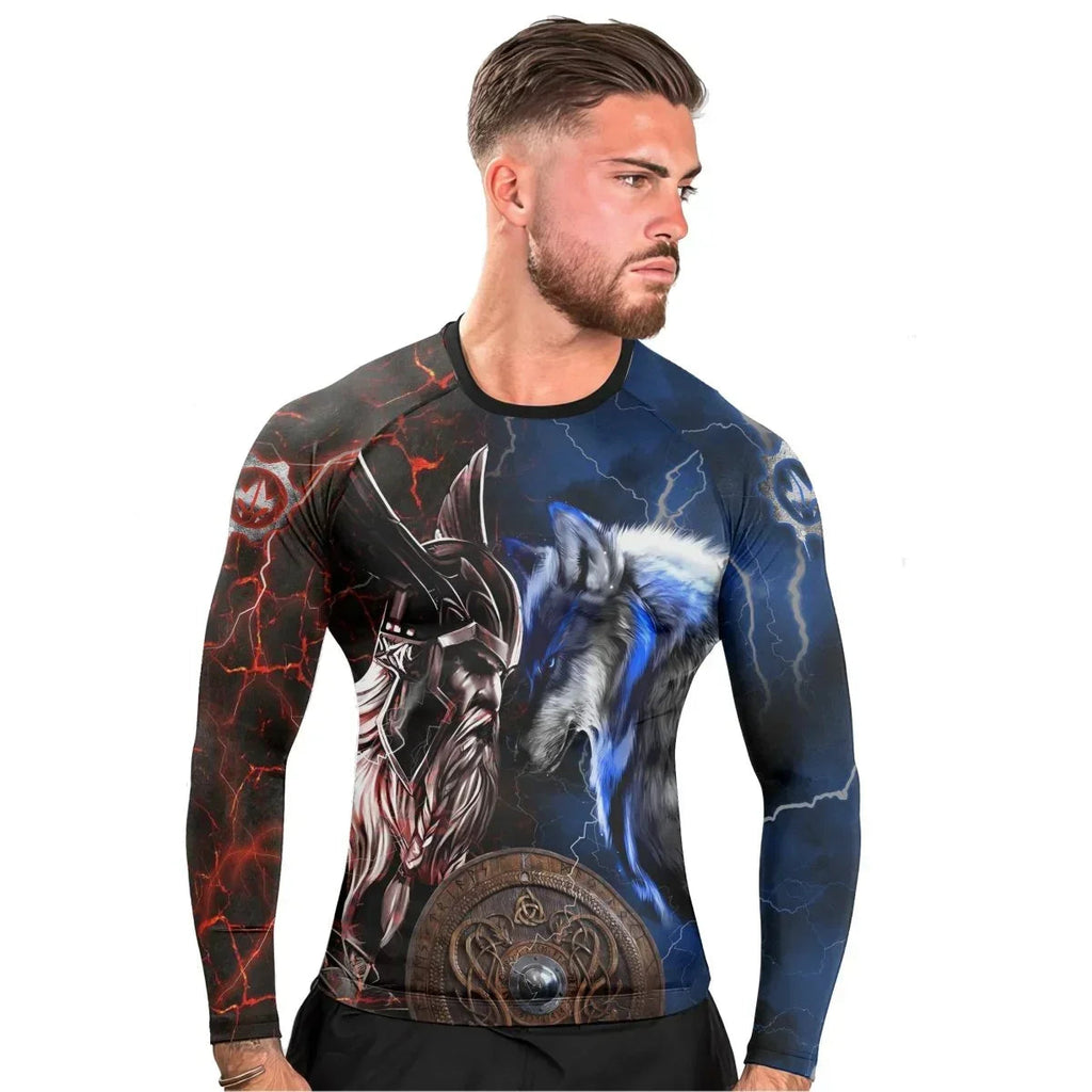 Viking Versus Wolf Men's Long Sleeve Rash Guard