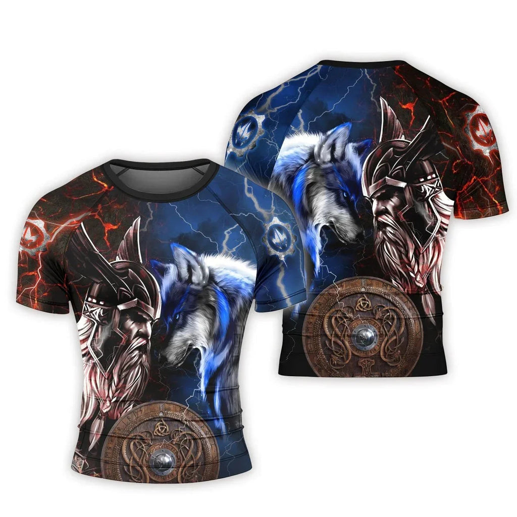 Viking Versus Wolf Men's Short Sleeve Rash Guard