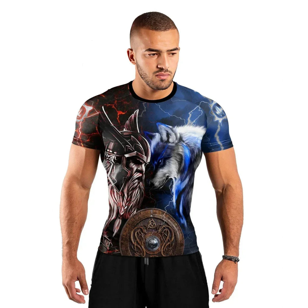 Viking Versus Wolf Men's Short Sleeve Rash Guard