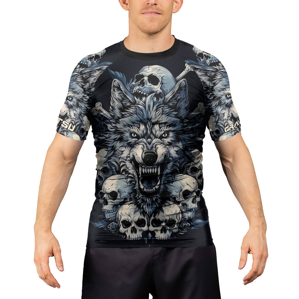 Rashninja Wolf Midnight Roar Men's Short Sleeve Rash Guard