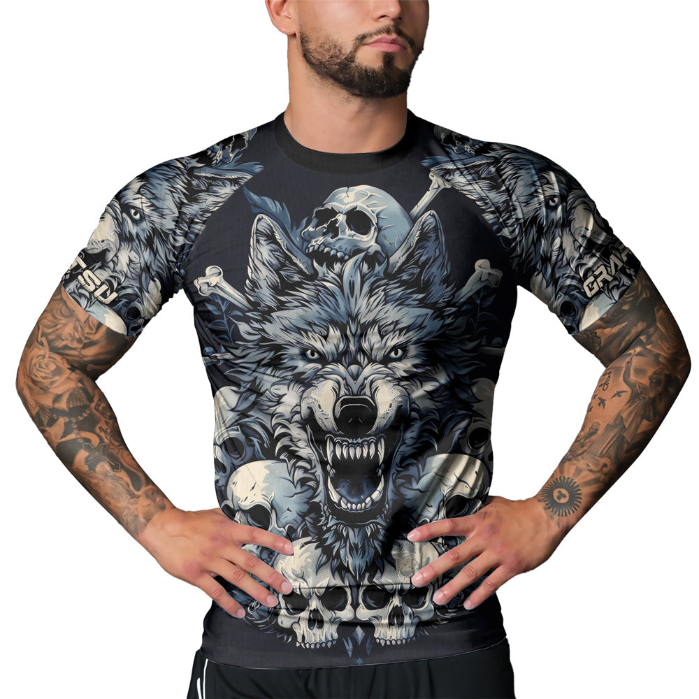 Rashninja Wolf Midnight Roar Men's Short Sleeve Rash Guard