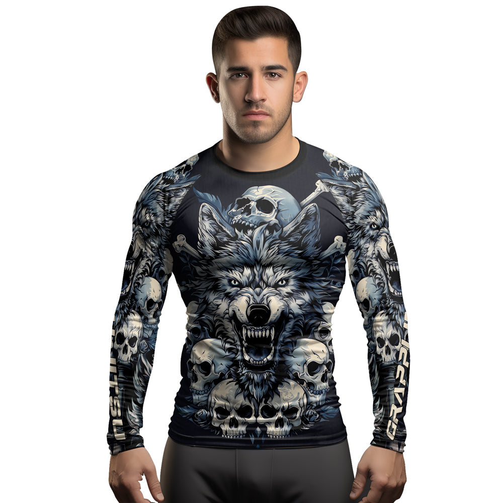 Rashninja Wolf Midnight Roar Men's Long Sleeve Rash Guard