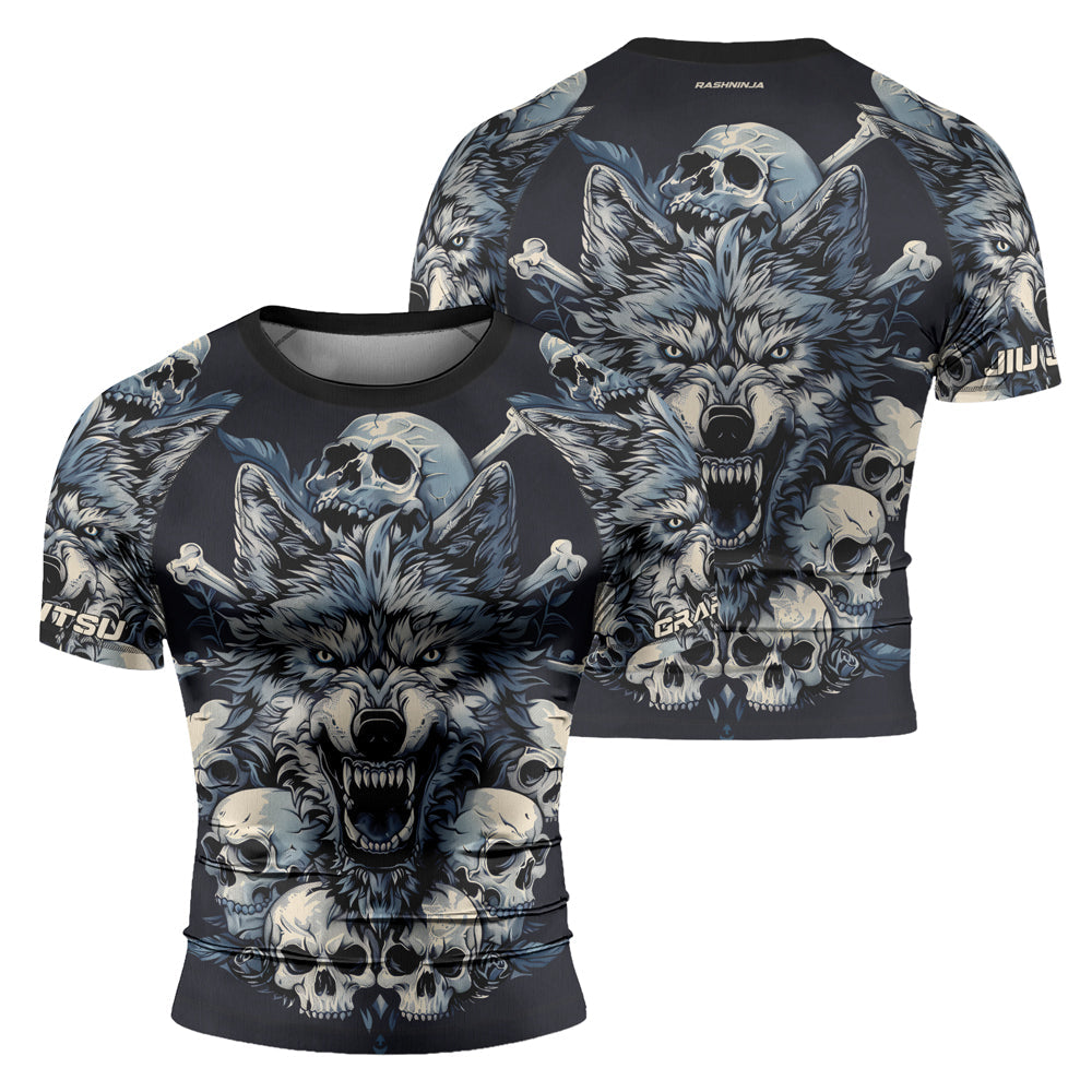 Rashninja Wolf Midnight Roar Men's Short Sleeve Rash Guard