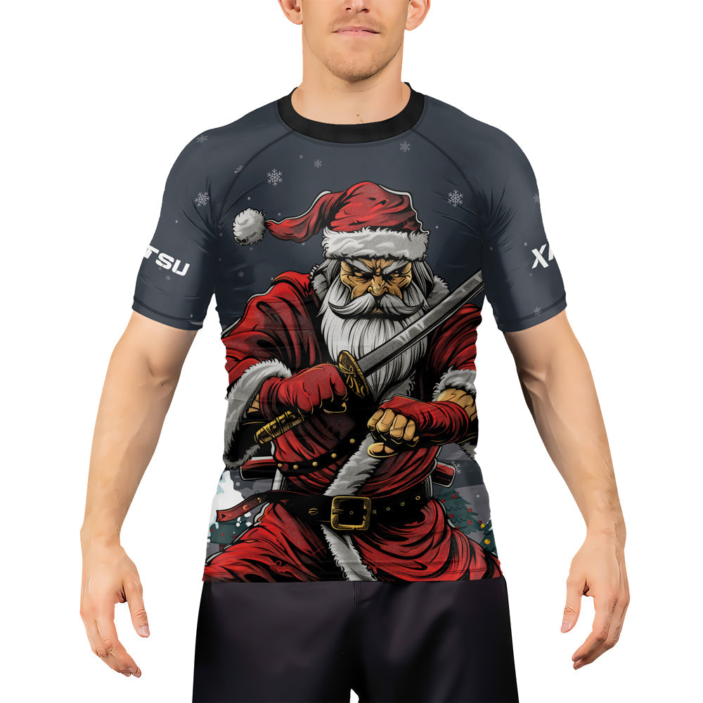 Rashninja Christmas Katana Santa Men's Short Sleeve Rash Guard