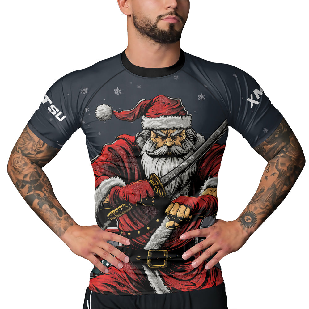 Rashninja Christmas Katana Santa Men's Short Sleeve Rash Guard