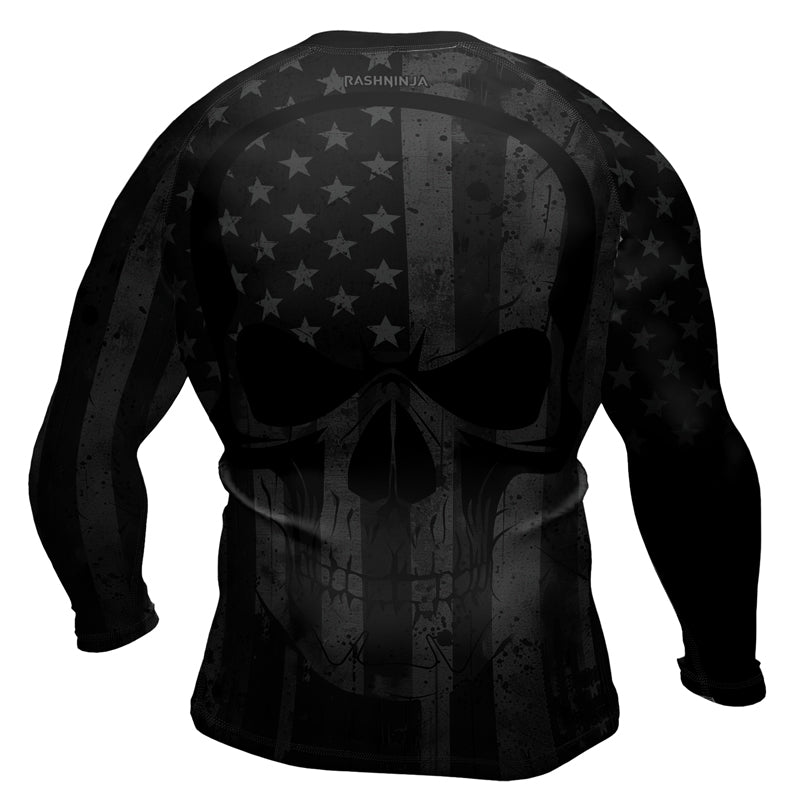 Rashninja Patriotic Skull Flag Men's Long Sleeve Rash Guard