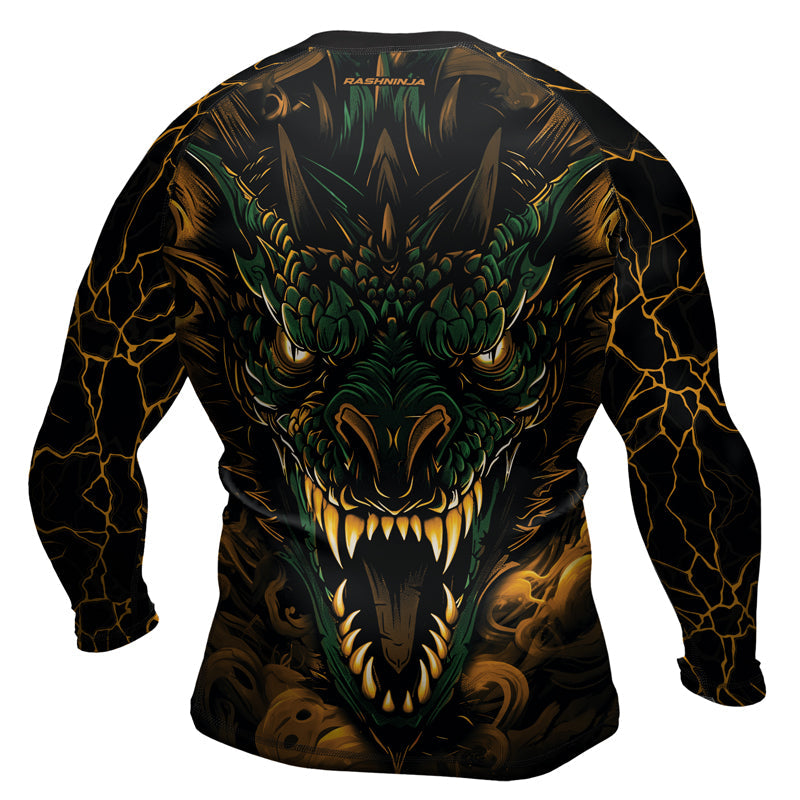 Rashninja Dragon Yellow Green Men's Long Sleeve Rash Guard