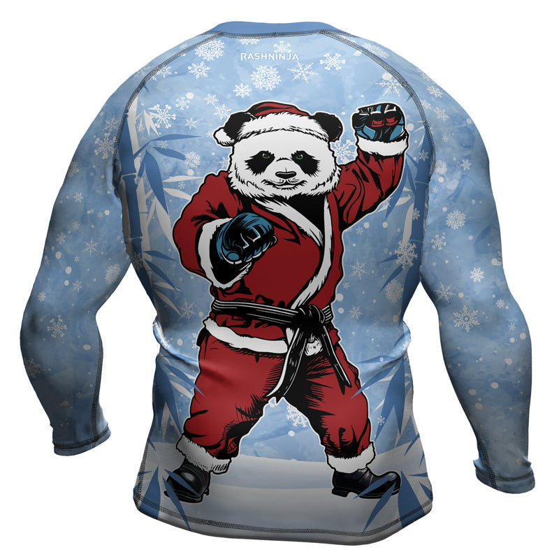 Rashninja Blue Santa Panda Kung Fu Men's Long Sleeve Rash Guard